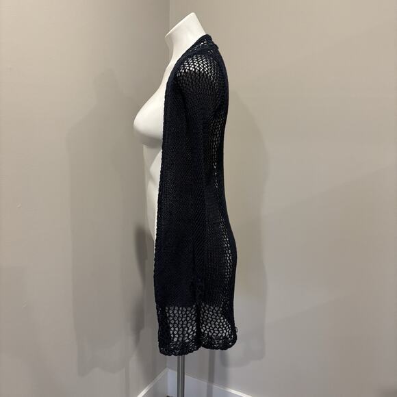 Lucky Brand Duster XS Dark Navy Blue Crochet Open Front - Picture 3 of 10